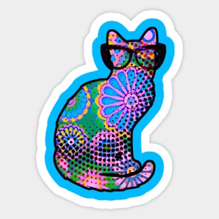 Funky Floral Cat Sticker